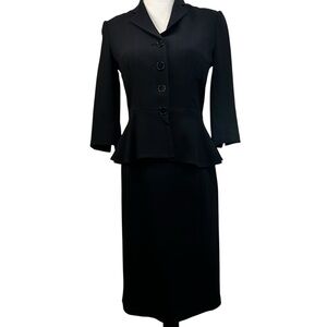Lauren Ralph Lauren Black Peplum Jacket + Sheath Dress Suit Set | Size 2 | Y2K
